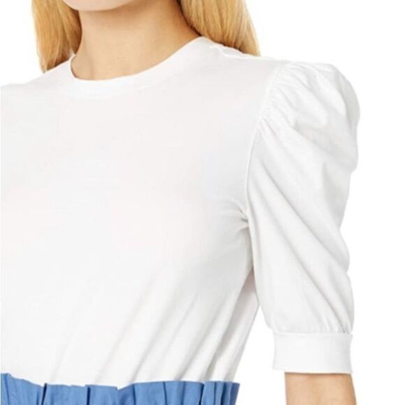 New The Drop Mariko Puff-Sleeve Crew-Neck Stretch Jersey T-Shirt in white - Picture 3 of 12